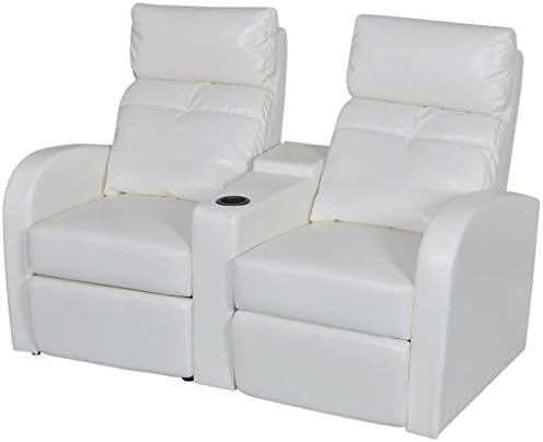 Recliner Chair with 2-seat White Artificial Leather Home Cinema Recliner Reclining Sofa Chairs
