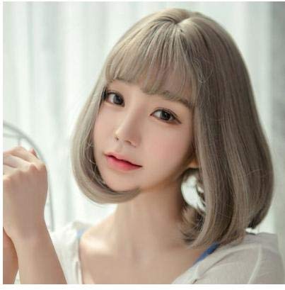 Amazon 韓国 オルチャン ショートボブ フルウィッグ アッシュグレー