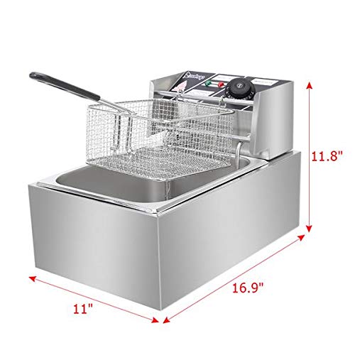 Heavy Duty Deep Fryer, 6.3QT/6L Stainless Steel Large Single-Cylinder Electric Fryers with Removable Basket and Professional Heating Element, 100V/2500W Max US Plug (6L)