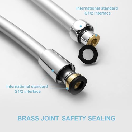 Shower Hose, 2.0m PVC Universal Smooth High-Pressure Shower Pipe with Washer, Replacement for Bath Taps, Sliver