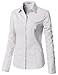 CLOVERY Women's Basic Stretchy Cotton Button Down Shirts White M