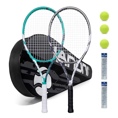 2-Player Tennis Racket Set for Adults - Professional 27-Inch Carbon Fiber Racquets, Includes 3 Tennis Balls & Premium Carry Bag - Lightweight & Shockproof Design