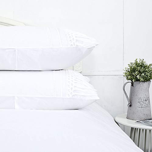 YINFUNG Macrame Pillow Shams Queen Boho White Tassel Pillowcase Fringe Set of 2 Cute Crochet Elegant Pretty 100% Cotton Romantic 20x30 Pillow Cover - Thumbnail 2