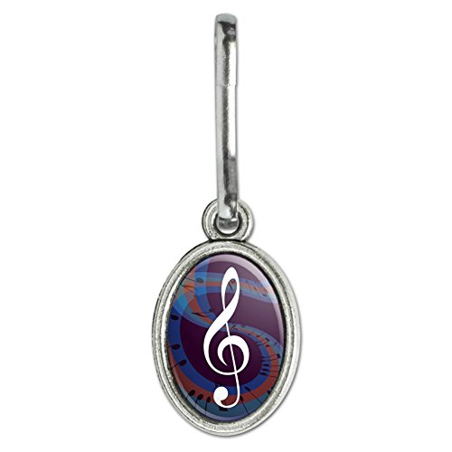 Treble Clef on Music Notes Antiqued Oval Charm Clothes Purse Suitcase Backpack Zipper Pull Aid