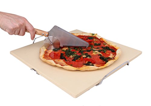 EurKitchen Deluxe Stainless Steel Pizza Cutter and Server, Slice and Serve Pizza, Pie, Cake and More, Wooden Handled Serrated Spatula with Built-in Wheel Cuts and Serves with One Convenient Tool