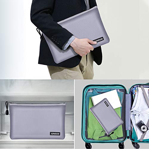 JUNDUN Fireproof Document Bags,13.4"x 9.4"Waterproof and Fireproof Money Bag,Fireproof Safe Storage Pouch with Zipper for Documents,Cash and Passport (Silver, Large)