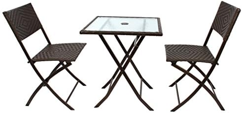 3PC Rattan Steel Patio Folding Bistro Set Hand Woven Furniture Parma Style, All Weather Resistant Resin Wicker,Table and Chairs