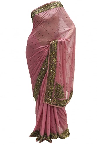 Beautiful Light Pink & Dark Goldenrod Party Saree