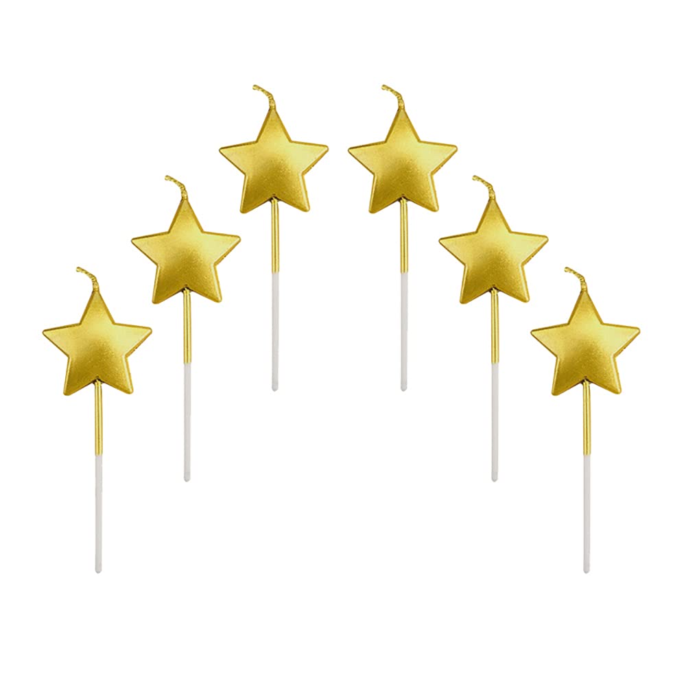 Star Birthday Candles,6 Pcs Metallic Exquisite Cake Candles for Birthday Wedding Party Cupcakes Topper Decorations Anniversary Valentines Day,Gold