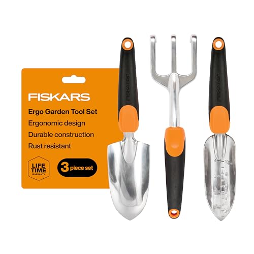 Fiskars 3-Piece Garden Hand Tools Set w/ Trowel, Transplanter & Cultivator