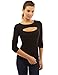 PattyBoutik Women's Color Block Crewneck Keyhole Shirt (Black S)