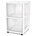 Sterilite 36208002 Ultra 2 Drawer Cart, White Frame & Clear Textured Drawers w/ Handles & Black Casters, 2-Pack