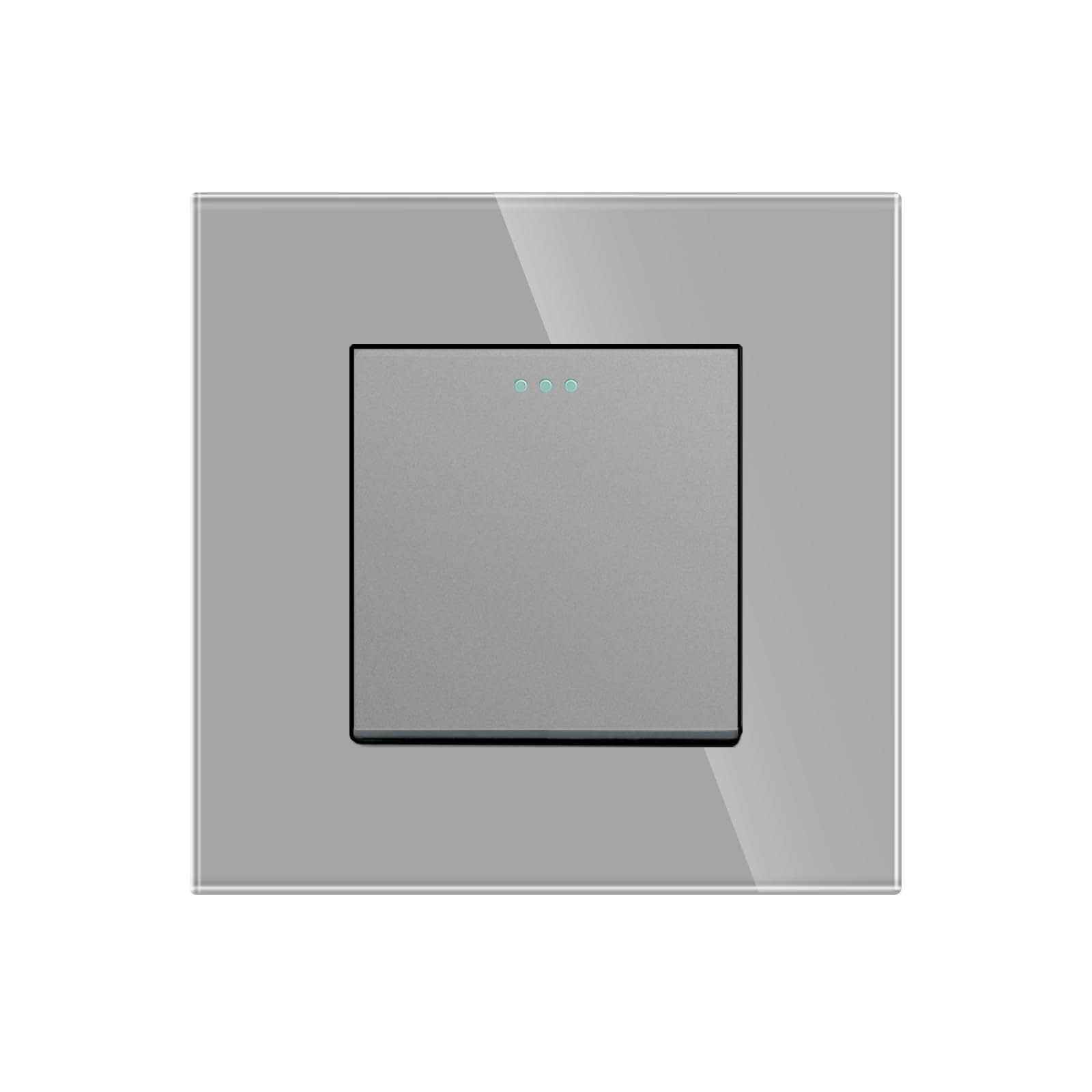 JIMEIDA Light Switch 1 Gang 2 Way Rocker Button Switch Modern Crystal Glass Grey Wall Panel with Phosphor Dots,10A,250V