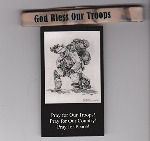 Pray For Our Troops Holy Card and God Bless Military 8" L Stretchable Wristband