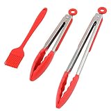Food Tongs Set Of 2 - 9,12 Inch, Stainless Steel Kitchen Tongs With A Silicone Brush Non-Stick Friendly, Strong Grip, Stainless Steel, Easy Locking