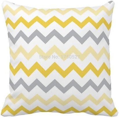 VintaStore Lemon Gray Chevron Decorative Gold Zigzag Pattern Printed Home Decorative Throw Pillowcase Zippered Square Twin Side 16x16inch