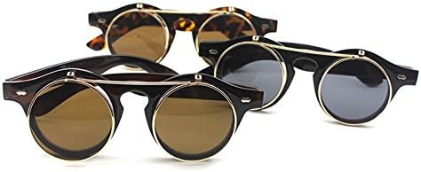 HuntGold 1X Steampunk Goth Goggles Retro Flip Up Round Double Layer Sunglasses Shades(Frame color: black)