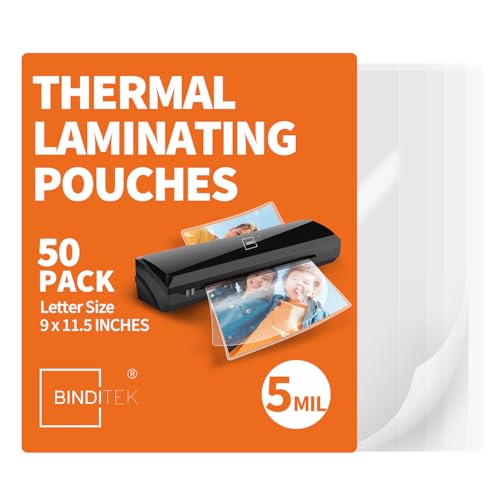 Binditek 50 Pack 5 Mil Thermal Laminating Pouches, 9x11.5 Inches Laminating Sheets, for Letter Size, Ultra Clear, Glossy, Hold 8.5x11 Inches, Heat Seal, School Office Supplies