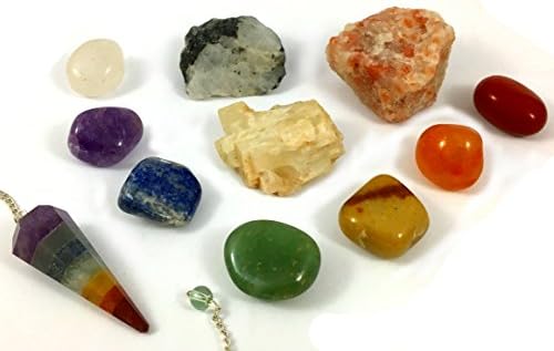 Chakra Healing Crystals Set with Meditation Pendulum, Natural Bohemian Crystals Collection and Instruction Kit