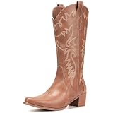 IUV Women's Cowboy Boots – Mid Calf Western Boots With Pointy Toe, Pull-On Tabs, Brown - View #11