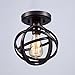 [Upgraded] Dazhuan Antique 1-Light Metal Globe Chandelier with Cage Flush Mount Ceiling Lamp Light Fixture