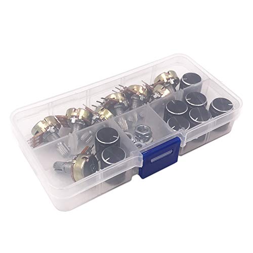 Seloky 8 PCS B10K 10K Ohm Knurled Shaft Linear Rotary Taper Potentiometer with Black Knob(WH148) Kit