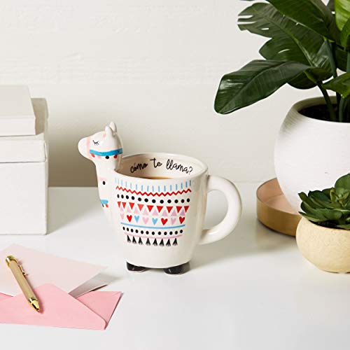 White Ceramic Coffee or Tea Mugs: Tri-Coastal Design Como Te Llama Coffee Mug with Hand Printed Designs and Printed Saying - 18.6 Fluid Ounce Large, Cute Handmade Cup