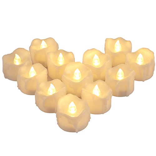 AMIR Flameless Candles, 12 PCS LED Tea Lights with Timer, Flickering Votive Candles for Christmas Thanksgiving Halloween Party Wedding Festival Celebration & Decoration, Battery Included (Warm White)