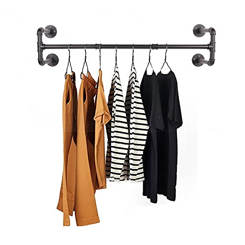 Fobule 54” Wall Mounted Clothes Rack, Industrial Pipe Black Iron