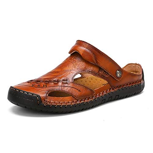 Leather Sandals for Men 2019 New Casual Lightweight Hiking Beach Water Shoes (US:11, Yellow 4)
