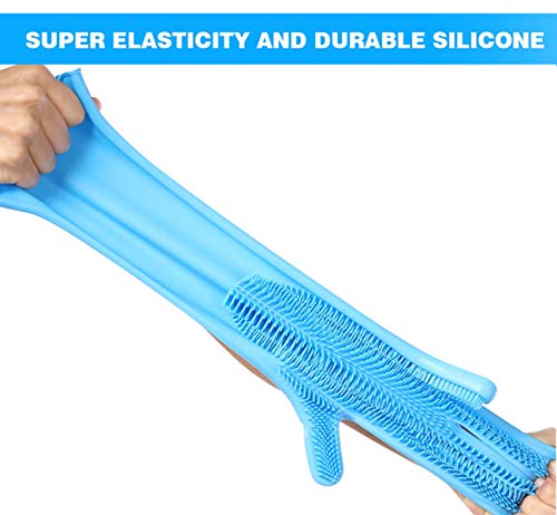 Pecute Pet Grooming Gloves, Dog Wash Mitt Bathing Gloves with High Density Bristles, Silicone Hair Removal Gloves with Enhanced Five Finger Design, Bathing and Massaging for Dogs and Cats