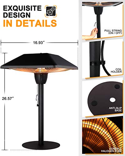 Star Patio Electric Patio Heater, Infrared Heaters, Tabletop Heater, Electric Outdoor Heaters, Portable Heater, Outdoor Space Heater, Classic Sandy Black, 1500W, STP1566-DT - Thumbnail 2