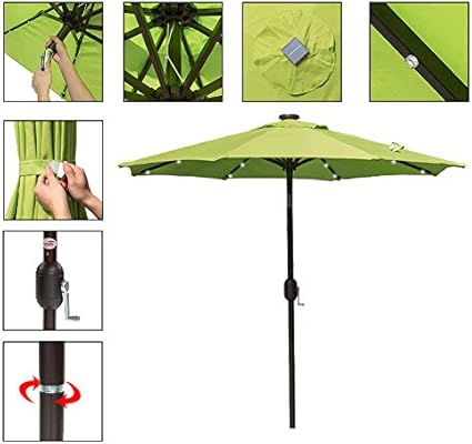 Amazon Com Sundale Outdoor 7 Ft Solar Powered 24 Led Lighted Patio Umbrella Table Market Umbrella With Crank And Push Button Tilt For Garden Deck Backyard Pool 8 Steel Ribs Polyester Canopy