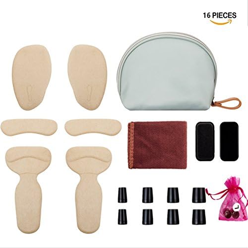 16 Pieces High Heel Protector &amp; Heel Repair Cups Covers Kit with insert shoes cushions, shoe shine sponge and shine cloth set