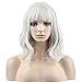 BERON 14 Inches Silver Wig Short Curly Wig Women Girl's Synthetic Wig Silver White Wig with Bangs Wig Cap Included