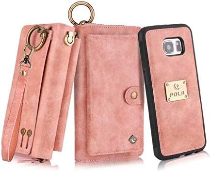 Petocase Compatible Galaxy S7 Wallet Case, Multi-Functional PU Leather Zip Wristlets Clutch Detachable Magnetic 13 Card Slots 4 Cash Purse Protection Back Cover for Samsung Galaxy S7 Pink