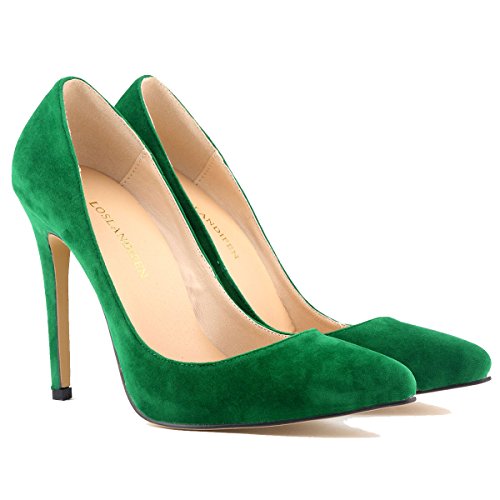 Loslandifen Womens Closed Toe High Heels Pointed Slender Stiletto Pumps(302-1VE36,Green)