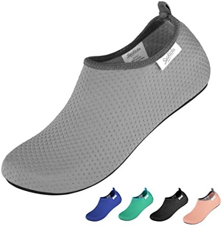 SEAKICKS Water Shoes Mens and Womens Barefoot Aqua Water Shoes Socks Quick Dry Anti-Slip Slip On Slippers for Beach Walking, Swimming, Surfing, Kayaking (Gray, M)