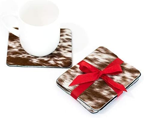 Cowhide Coasters - House Warming Gift - Hostess Gift - set of 4 brown and white leather coasters, four coasters - rectangle coasters