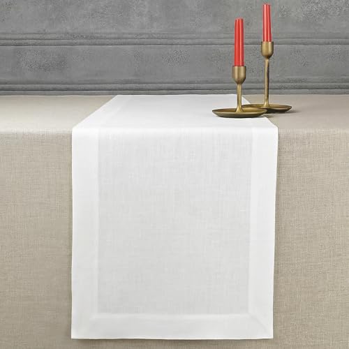 D'Moksha Homes 100% Pure Linen Hemmed Table Runners, Machine Washable, Table Runner For July 4Th Spring Table Runner 14 X 144 Inch White