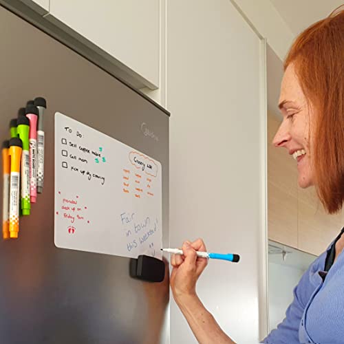 NoStains White Board for Fridge Set, inc. 5 Markers, 1 Eraser