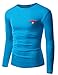 Doublju Mens Long Sleeve Crew Neck T-Shirt with Shoulder Button Point Leather Pocket