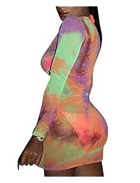 Salimdy vestido sexy transparente para mujer con estampado de tinte de corbata y malla