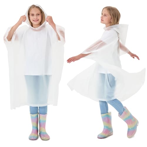 SWOGAA 2 Pack EVA Rain Ponchos for Kids Reusable for Boys Girls and Waterproof Perfect for Camping