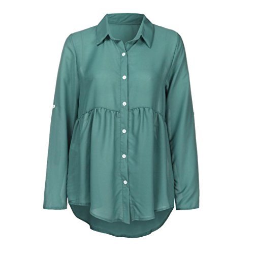 Click Here to See More Images AIMTOPPY Fashion Womens Plus Size Solid Long Sleeve Casual Chiffon Ladies OL Work Top T Shirt   (S, Army Green)