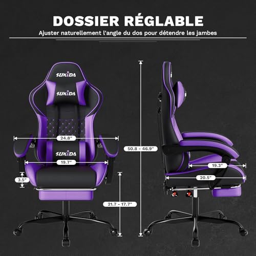 SUKIDA Gaming Chair, Ergonomic Computer Chair with Footrest, Comfortable Office Chair with Headrest, Massage Gaming Chair for Adult, Adjustable Height Computer Chair