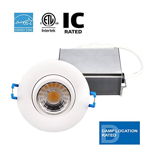 Goodlite G-19845 2.75 Inch LED Round Gimbal Recessed Luminaire 8w 650 Lumens (75W Eqv) with Junction Box for New Or Old Construction IC-Rated, Warm White 3000k Dimmable 120V, 40° 360° Rotatable Eyebal