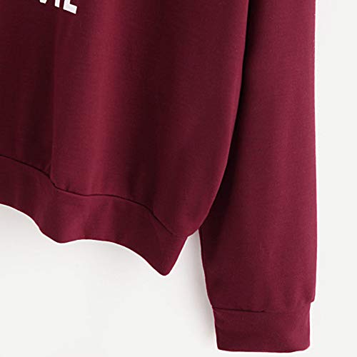 Mlide Womens Letter Print Drawstring Sweatshirt,O-Neck Hoodie Jumper Long Sleeve Pullover Tops,So Nice(Wine,Small) - Thumbnail 4