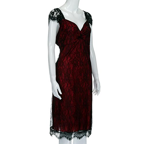 Plus Size Dress, AgrinTol Plus Size Women Sleeveless Lace Long Evening Party Prom Gown Formal Dress (3XL, Red)