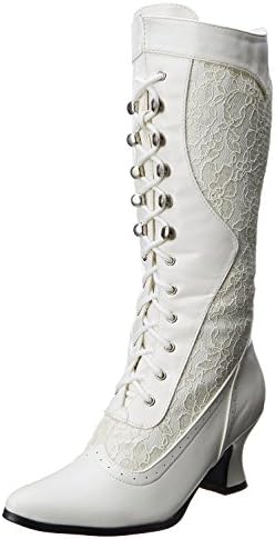 Womens Vistorian Boots Ivory White Mid Calf Boots Lace Shoes 2 1/2 Inch Heels Size: 7